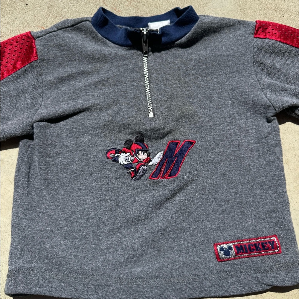 Vintage Disney Grey & Red Mickey Half-Zip Pullover Hoodie